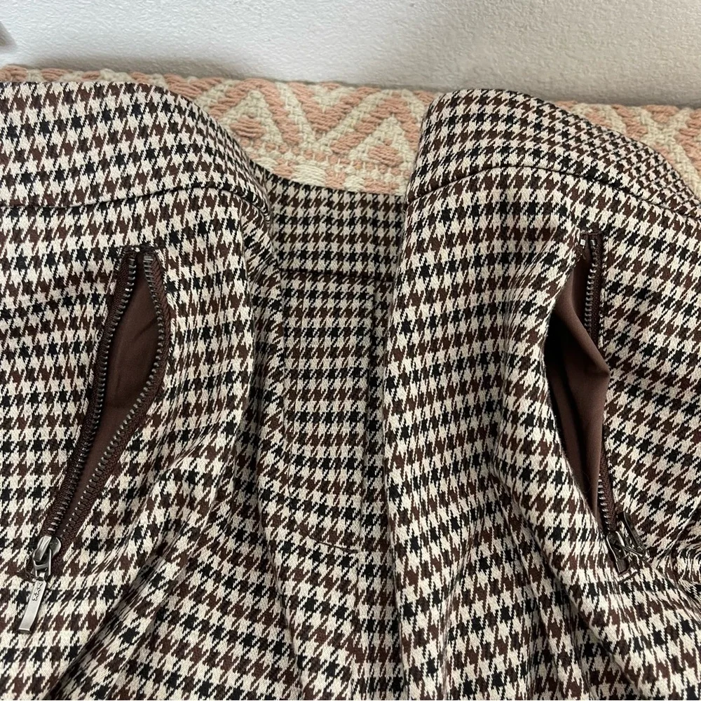 J. McLaughlin Ross Ankle Pants Zipper Pocket Brown Houndstooth Size 8